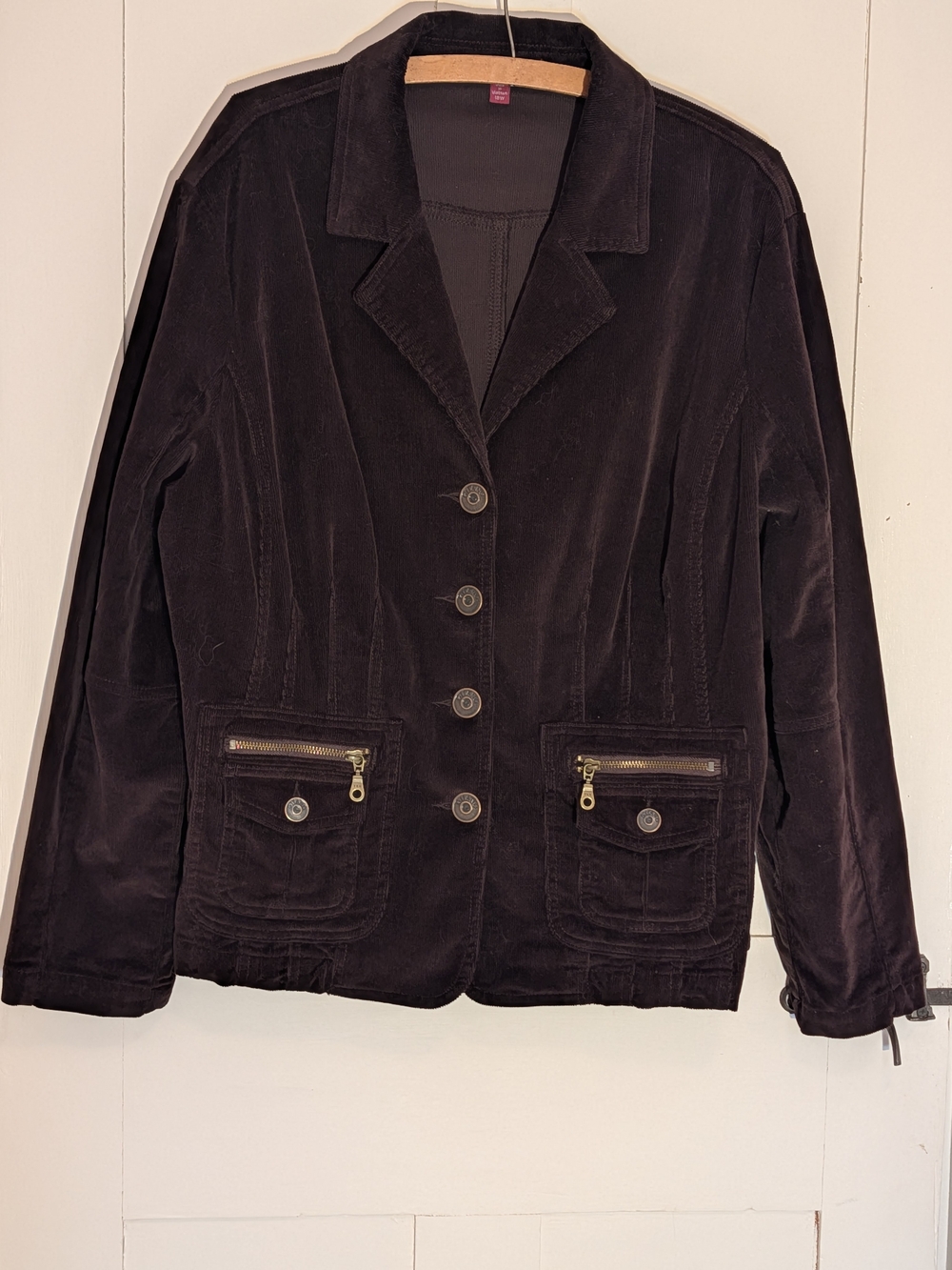 Gitano Vintage Jacket Women’s Brown Corduroy Button-Front Zip Pockets Cotton 18W